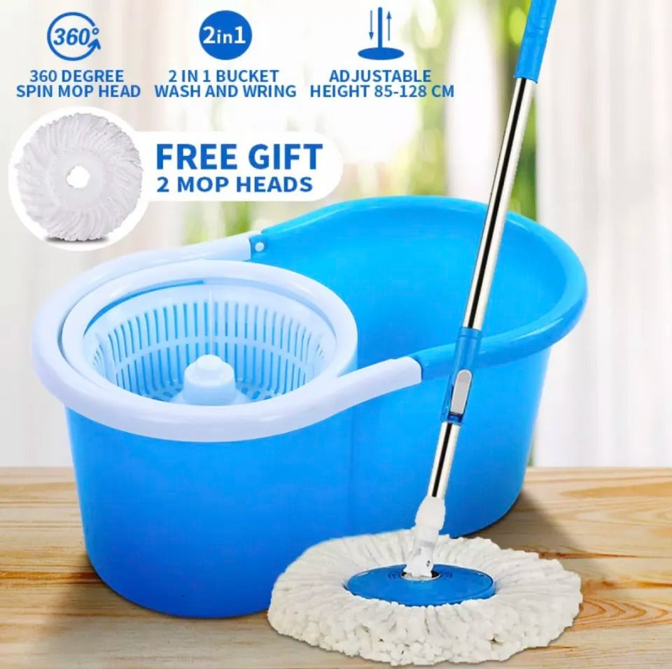 🧹✨ 360° Rotating Spin Mop & Bucket Set 🪣 | Includes 2 Microfiber Cloth Refills 🧼 | Extendable & Retractable Handle 📏 for Easy Cleaning 🏠